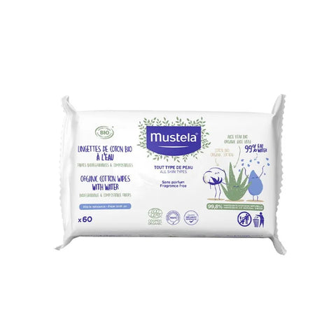 SALVIETTE ALL'ACQUA IN COTONE BIO MUSTELA® 60 PEZZI